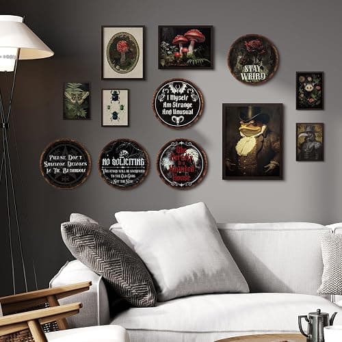 Putuo Decor Gothic Bedroom Decor Wood Witchy Wall Decor - I Myself Am Strange And Unusual Plaque - Antique Academia Wall Art Creepy Bat Wall Art Prints Scary Picture Witch Decoration For Bedroom thumbnail 3