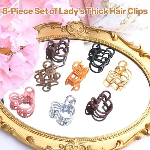 8 PCS Mouse Lady Thick Hair Barrette Clurly Vintage ABS Resin Colorful Hair Claw Clips Hair Jaw Clips Non-Slip Hair Catch Jaw Clamp Styling Accessories for Women Girl for Party Celebration (8 Colors) thumbnail 4