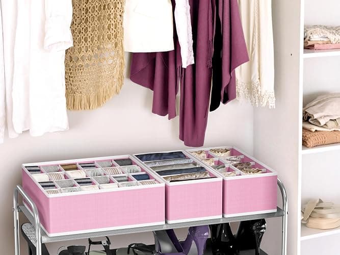 Simple Houseware 4-Pack Drawer Organizer Set - Closet Dividers for Underwear, Socks, Bras, Scarves, Ties - Foldable Non-Woven Storage Boxes, Pink thumbnail 8