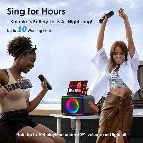 Portable Bluetooth Karaoke Machine with 2 Wireless Microphones Power Amplifiers for Adults & Kids Toys with LED,Karaoke Microphones Power Amplifiers Supports USB/TF/AUX,Gift for Party (Black) thumbnail 6