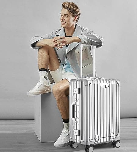 feilario 20in Aluminium Frame PC Hard Shell Spinner Wheels Luggage, Built-In TSA lock Carry on Suitcase, with Cup Holder, USB Port, Phone Holder thumbnail 2