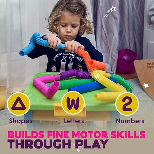 Nutty Toys Pop Tubes - Large 8-Pack Sensory Toys - Creative STEM Learning for Kids & Toddlers - Connect & Pop! Top ADHD Autism Fidget 2026, Best Boy & Girl Easter Basket Stuffers Gifts Idea thumbnail 5