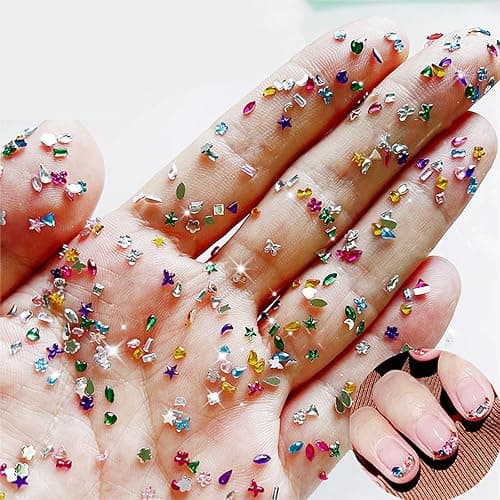 LBPEPAMZ 2000PCS Colorful Rhinestones Nail Art Charms Multi Shape Crystal Flat Back Nail Gems 3D Mini Heart Star Flower Nail Diamonds Kawaii Nail Crafts Acrylic Nail Rhinestone Diamonds for Women Nail - Image 1