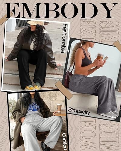 Neer 3 Pack Women's Plus Size Sweatpants Wide Leg Cargo Lounge Pants High Waist Ladies' Slacks Drawstring Jogger with Pockets thumbnail 3