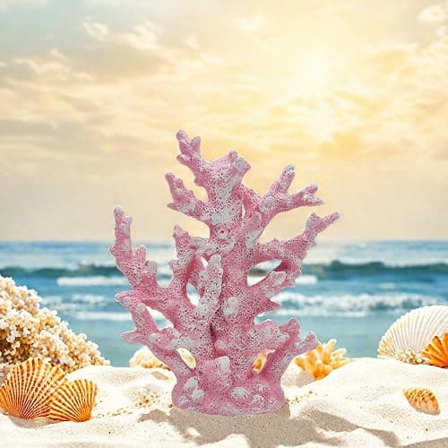 Etlemonde Coastal Beach Pink Coral Reef Statue Home Decor | Perfect for home, desk, bathroom, or shelf. Nautial resin sculpture, great gift for ocean lovers. thumbnail 6