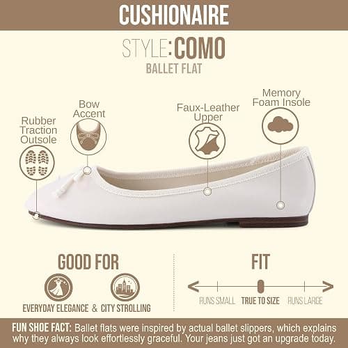CUSHIONAIRE Como Ballet Flats for Women, Round Toe Mary Jane Womens Flats with Memory Foam Comfort, Wide Widths Available thumbnail 4