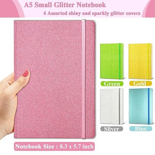 Pink Glitter Notebook, 8.3x5.7” 160 Lined Pages Glitter Never Peel Off Sparkle Journal for Girls College Ruled A5 Hardcover Notebooks for Teens Women Writing Note Taking Office Work School Gifts thumbnail 4