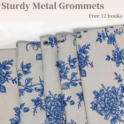 MUGINYU Blue Vintage Floral Linen Shower Curtain-Toile Cottage Core Farmhouse Country Neutral Botanical Bath Curtain for Bahtroom Decor 72x72inch thumbnail 7