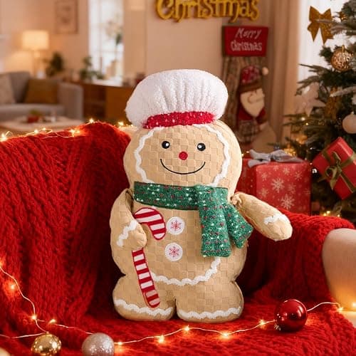Lanpn Christmas Gingerbread Man Pillows, Christmas Decoration Winter Soft Fleece Cute Ginger Bread Throw Cushion for Sofa Bedroom Xmas Decor (20.5x13.5 inch, Boy) - Image 1