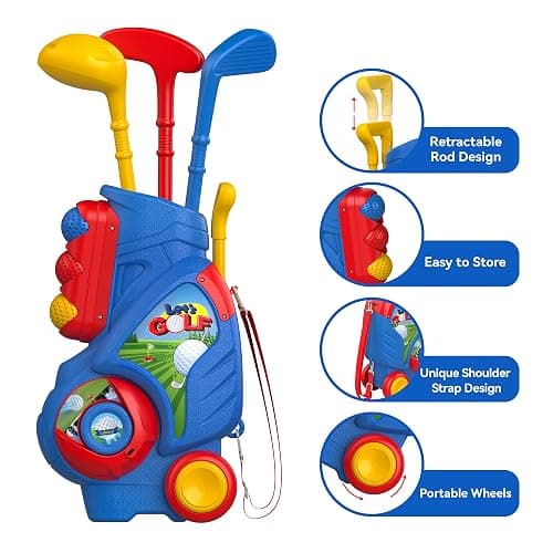 Liberry Toddler Golf Set, Upgraded Kids Golf Cart with Unique Shoulder Strap Design, Indoor & Outdoor Golf Toys for Boys & Girls Aged 2-5 Years Old, Blue - Blue thumbnail 3
