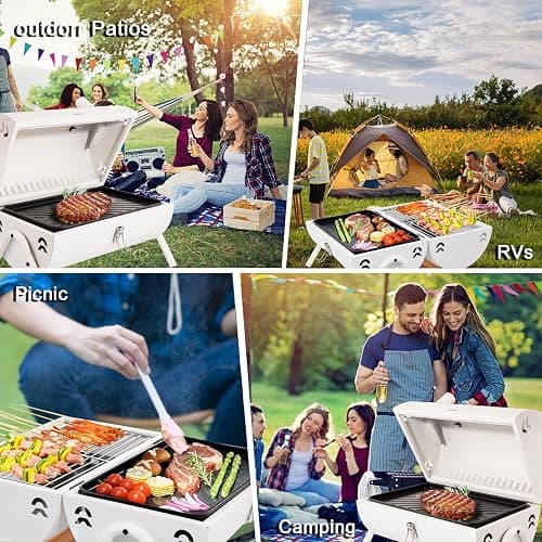 Supernal Tabletop Charcoal BBQ Grill,Portable Charcoal Grill,Small Folding Tabletop Grill for Outdoor Cooking Camping,Picnics,Backyard,Balcony-White,2 Carbon Tank,2 Baking Net,1 Baking Pan thumbnail 5