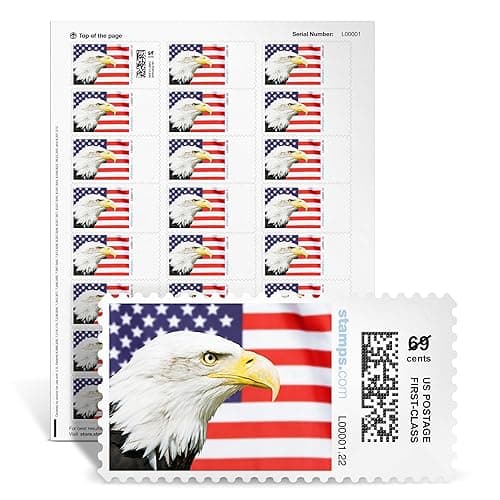 Bald Eagle NetStamps 120-Pack (5 Sheets) Printable Postage Labels (Stamps.com Subscription Required) - Print Approved Postage - Inkjet & Laser Printers - Business, Personal, Home - 5 Sheets - Bald Eagle thumbnail 2