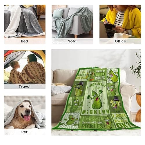 Pickle Blanket for Pickles Lover Funny Pickle Gifts Blanket for Girl Women Adult Teen I Just Really Like Pickles Soft Flannel Blanket for Sofa Bed Camping Travel Home Decor,40"x50"for Kids/Baby thumbnail 8
