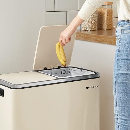 SONGMICS Trash Can, 2 x 8 Gallon (2 x 30 L) Garbage Can for Kitchen, with 15 Trash Bags, 2 Compartments, Plastic Inner Buckets and Hinged Lids, Airtight, Almond Color ULTB201A01 - Almond Color - 2 x 8 Gallon thumbnail 8