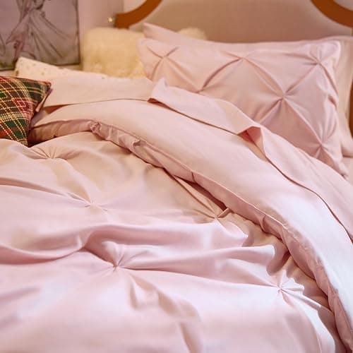 Bedsure Twin Comforter Set Pink for Women - Bed in a Bag Twin Size Bedding 5 Pieces, GentleSoft™ Pintuck Bed Set Gift for Family, Pinch Pleat Pink Comforter with Sheets, Pillowcase & Sham thumbnail 7