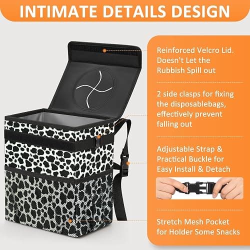 Vankor Car Trash Can with Lid Leak Proof Car Accessories for Women | 2.2 Gallon Cute Hanging Car Trash Bin for Men Car Truck Vehicle Sedan SUV Interior Automotive Garbage Cans, Cow Print thumbnail 4