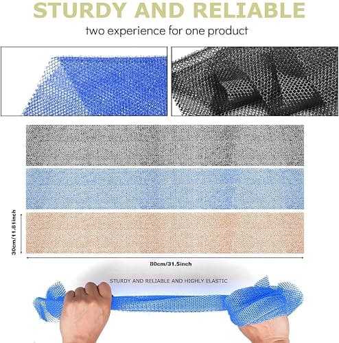 3 Pieces African Bath Sponge African Net Long Net Bath Sponge Exfoliating Shower Body Scrubber Back Scrubber Skin Smoother,Great for Daily Use (Black、Blue、Brown) thumbnail 3