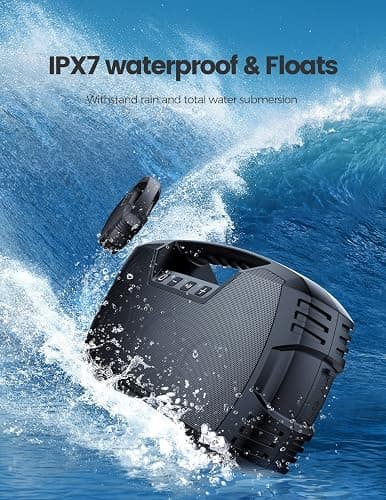 IPX7 Waterproof Bluetooth Speaker, 40W(60 Peak) Portable Wireless Speakers with Subwoofer, 32H Playtime, Stereo Loud Sound, Deep Bass, Bluetooth 5.0 with Handle for Pool, Beach, Outdoor, Gifts thumbnail 3