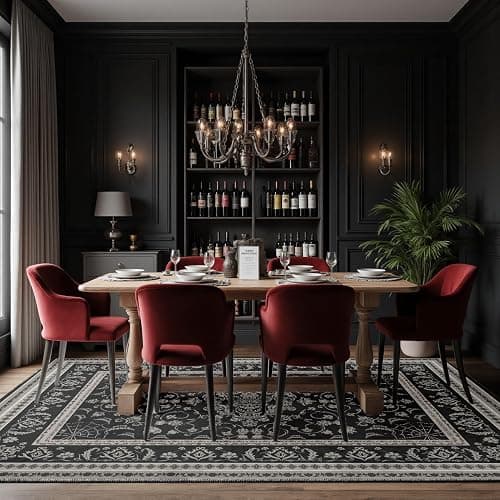 Gothic Spider & Fangs Area Rug 8x10 - Black Luxury Carpet with Intricate Web and Skull Designs, Soft Machine Washable Non-Slip Rug for Dark Academia, Vampire Themed Bedroom, Living Room. thumbnail 2