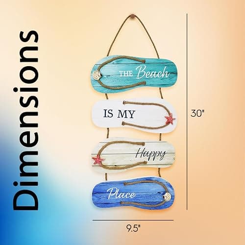 Wooden Flip Flop Beach Decor Sign Nautical Coastal Wood Wall Decor with Rope Hanger Summer Indoor and Outdoor Wall Accent for Bathroom, Bedroom & Living Room thumbnail 3