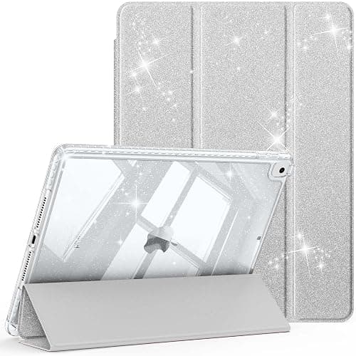 Fintie Slim Case for iPad 9th / 8th / 7th Generation (2021/2020 / 2019) 10.2 Inch - [Built-in Pencil Holder] Glittering Sparkly Shockproof Cover with Shiny Clear Back Shell, Auto Wake/Sleep, Silver - Image 1