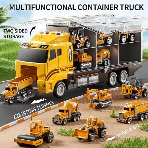 NIPLOOOW Toddler Boys Construction Truck Vehicle Toy Set with Play Mat and Die-Cast Toy Car, Transport Carrier Truck for Kids 3-5, Birthday Gifts Toys for 3-8 Year Old Boys thumbnail 5
