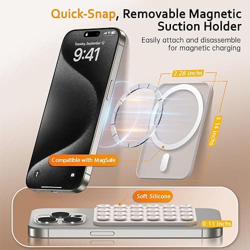 GONEZ Magnetic Suction Cup Phone Mount, Hands-Free Silicone Phone Grip Holder Compatible with iPhone MagSafe Phone Case, Mirror Shower Phone Stand for iPhone and Android,Selfies and Videos,Stone thumbnail 7