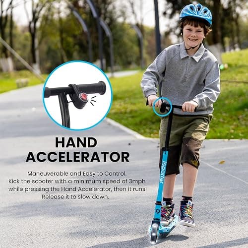 AERO Kids Electric Scooter for Boys and Girls Ages 6-12 or 8-12, with Hand Accelerator, LED Lights, 2 Speed Levels, Battery Indicator, Rubber Mat, and Adjustable Heights thumbnail 2
