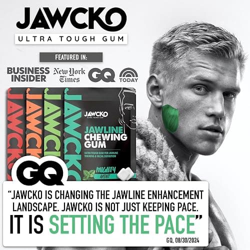 JAWCKO Ultra-tough Jawline Chewing Gum | Get a Stronger, Squarer Jawline | Mighty Mint Jaw Training Hard Gum | Chisel, Sculpt, Tone your Jaw | 15X Hardness | Facial Fitness Mewing Gum | 40 Pieces/Pack thumbnail 5