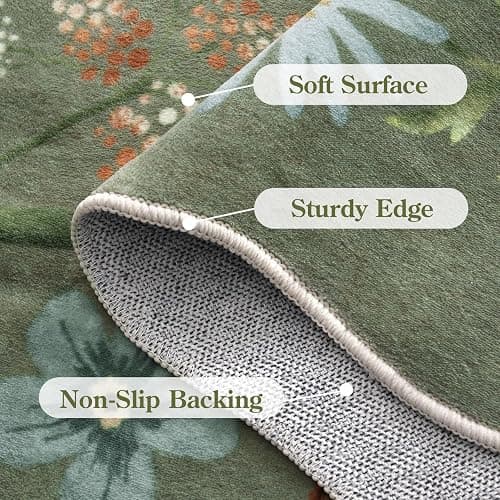 Lahome Floral Washable Rugs 8x10, Non-Slip Soft Green Rug Stain Resistant, Ultra-Thin 8x10 Rugs for Living Room Easy Clean Boho Accent Carpet for Dining Room Office(8x10ft,Green) thumbnail 7