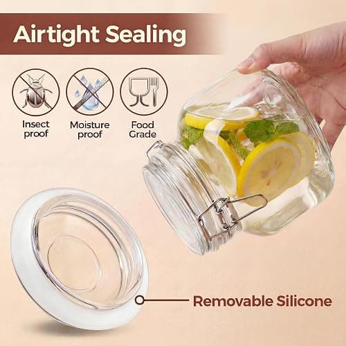 17 oz Round Glass Jars with Airtight Lids, 6 Pack Mason Jar with Clamp Lids | Air Tight Glass Food Storage Containers with Lids Keep Food Dry & Fresh, Best Canister for Flour, Sugar, Cereal, Rice, Coffee thumbnail 6