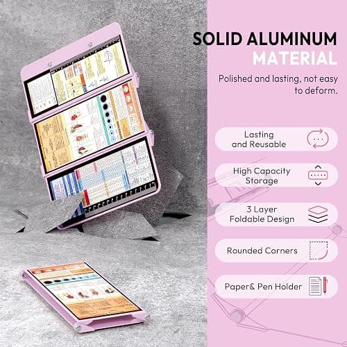 Nursing Clipboard Foldable, Foldable Clip Board w/Nursing Edition Medical Charts,3 Layers Aluminum, Nurse Note w/Low Profile Clip&Pen Clip for Students, Nurses and Doctors, Baby Pink thumbnail 3