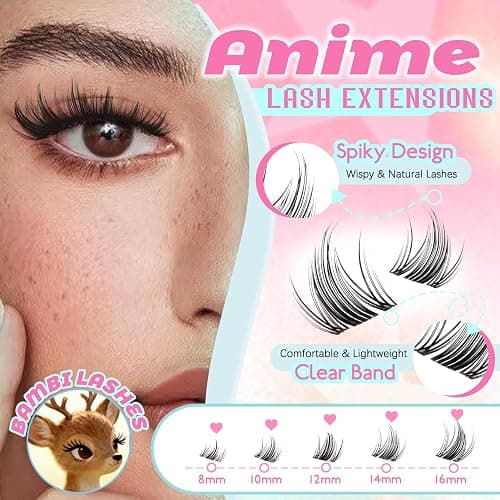 Lash Clusters Fairy Manga Lash Clusters Clear Band Fairy Anime Cluster Lashes 120Pcs C Curl 8-16MM Spiky Individual Lshes for DIY Cosplay Manga Eyes at Home (Iris) thumbnail 2
