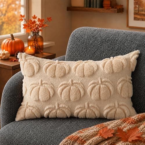 DFXSZ Fall Pillow Covers 12x20 Beige Plush Big Pumpkins Decor YZT100A12 | Soft Plush Faux Fur Wool | Autumn Thanksgiving Throw Pillowcases Decor | Sofa Living Room Home Fall Decorations thumbnail 2