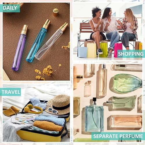 Zhehao 50 Pcs Mini Spray Bottles, Perfume Bottle, Gold Cap, 10 Ml | Clear Glass Bulk Refillable Fine Mist Perfume Atomizer, Portable Empty Sample Containers for Cleaning, Essential Oils, Travel thumbnail 7