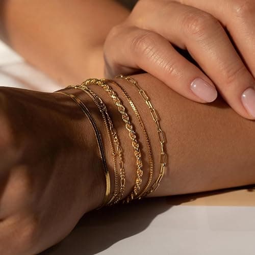 M MOOHAM Gold Bracelets for Women - 14K Real Gold Plated Beaded Bracelets Set Rope Paperclip Chain Stackable Bracelet Non Tarnish, Friendship Birthday Jewelry Gifts for Women Teen thumbnail 3