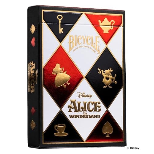 Disney Alice in Wonderland Inspired Playing Cards 1 Deck by Bicycle | Custom court cards with Alice Mad Hatter Cheshire Cat and Queen of Hearts, Checkered back design, Air Cushion Finish - Image 1