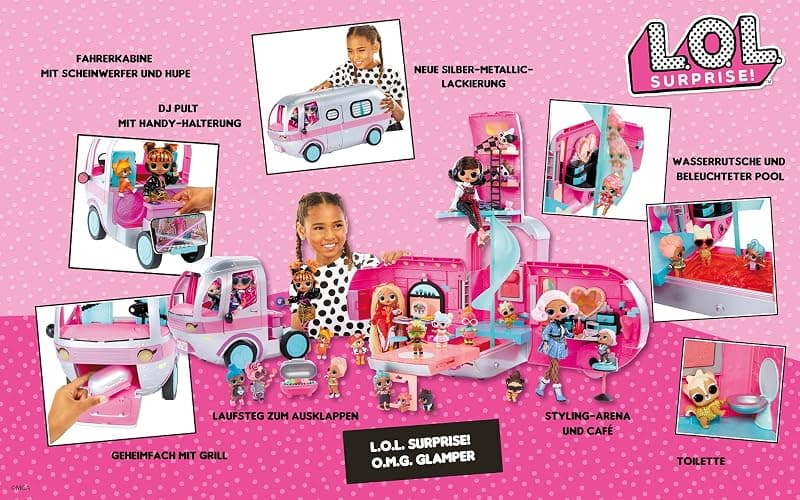 LOL Surprise OMG Glamper Fashion Camper with 55+ Surprises Fully-Furnished with Light Up Pool, Water Slide, Bunk Beds, Cafe, Bathroom, Closet, Vanity, BBQ Grill and DJ Booth - Gift for Ages 6+ thumbnail 7