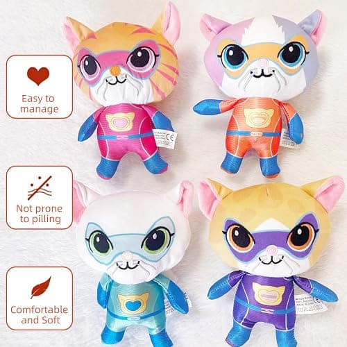 YXCTZKVX Super Cat Plush Toy – Set of 4 Soft Stuffed Animals – Sparks, Buddy, Ginny, Bitsy – Adorable Kitties Gift Set for Children(8Inch) thumbnail 5