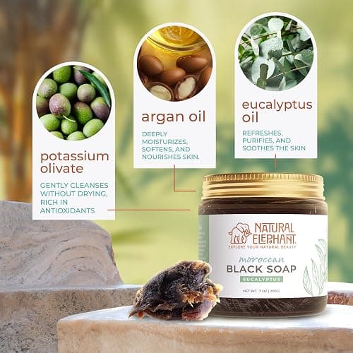 Natural Elephant Moroccan Black Soap With Eucalyptus Essential Oil 200g (7oz) thumbnail 5