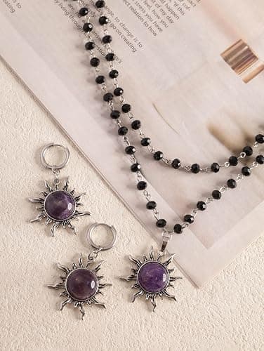 Sacina Black Brown Sun Crystal Hoop Earrings, Gothic Boho Earrings, Goth Jewelry, Christmas Jewelry Gift for Women thumbnail 7