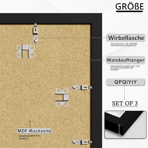 QPQIYIY Bilderrahmen 30x40 cm 3er set, Schwarz Bilderrahmen 40x30 Hergestellt aus Holzwerkstoff, Rahmen 30x40 Ideal für Fotos, Bilder, Poster thumbnail 4