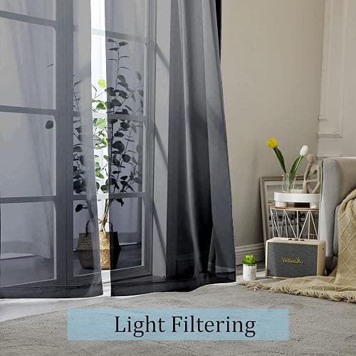 OWENIE Black Sheer Curtains, Sheer Curtains 84 inch Length 2 Panels Set, Rod Pocket Voile Fimly Sheer Drapes for Living Room/Bedroom, 2pcs, Each 42" W x 84" L, Black thumbnail 3