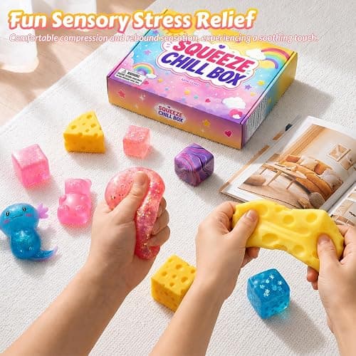 OneTown 8Pcs Squishies Toys Kit with Gift Box,Cute Squishies and Squeeze Fidget Toys,Soft Sensory Fidget Toy for Adults,Stretchy Anxiety Stress Relief Toy for Party Favors Birthday Gifts(Random Color) thumbnail 2