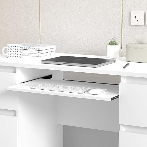 YESER Computer Desk with 6 Drawers, White PC Laptop Desk with Storage & Shelf, Modern Work Study Writing Table for Bedroom, Thick Wood Desks for Home Office, Vanity Makeup Desk, White - White thumbnail 5