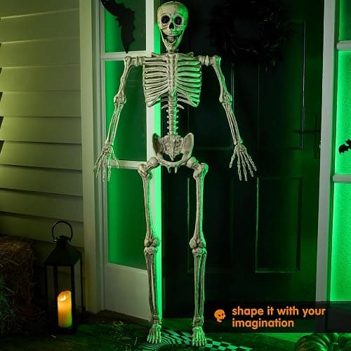 JOYIN 5.6 FT Halloween Posable Life Size Skeleton Full Body Realistic Bones with Movable Joints for Halloween Indoor and Outdoor Decoration Props Spooky Scene Party Decorations (White) thumbnail 2