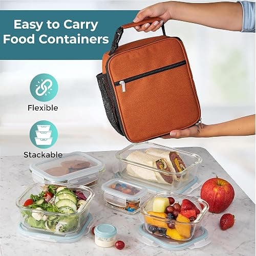 Razab 35 Pc Set Glass Food Storage Containers with Lids - Meal Prep Airtight Bento Boxes BPA-Free 100% Leak Proof (15 lids,15 glass & 5 Plastic Sauce/Dip Containers) thumbnail 7