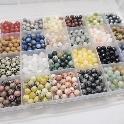 GangGangHao 960pcs Natural Stone Beads Crystals Round Genuine Real Stone Beading Loose DIY Gemstone for Bracelet Jewelry Making(6mm,24 Color) thumbnail 5