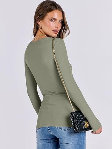 ANRABESS Women Long Sleeve Shirts Rib Knit Slim Fit Tops Basic Tee 2025 Fall Outfits Casual T-Shirt Underscrubs Layer Clothes thumbnail 6