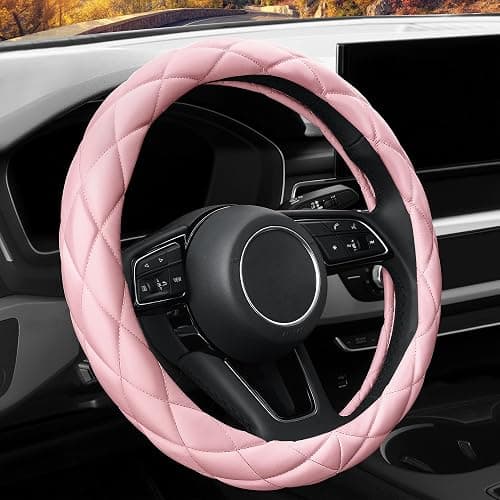 YHONGJT Soft Microfiber Leather Steering Wheel Cover, Universal 15 Inch for Women Girls, Fit Vehicles, Sedans, SUVs, Vans, Trucks - Light Pink thumbnail 3